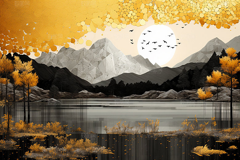 轻奢山水层次艺术金箔画