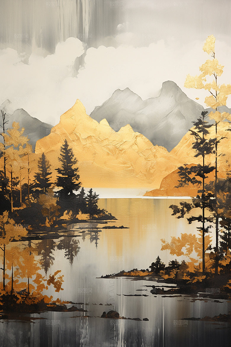 轻奢山水质感艺术金箔画