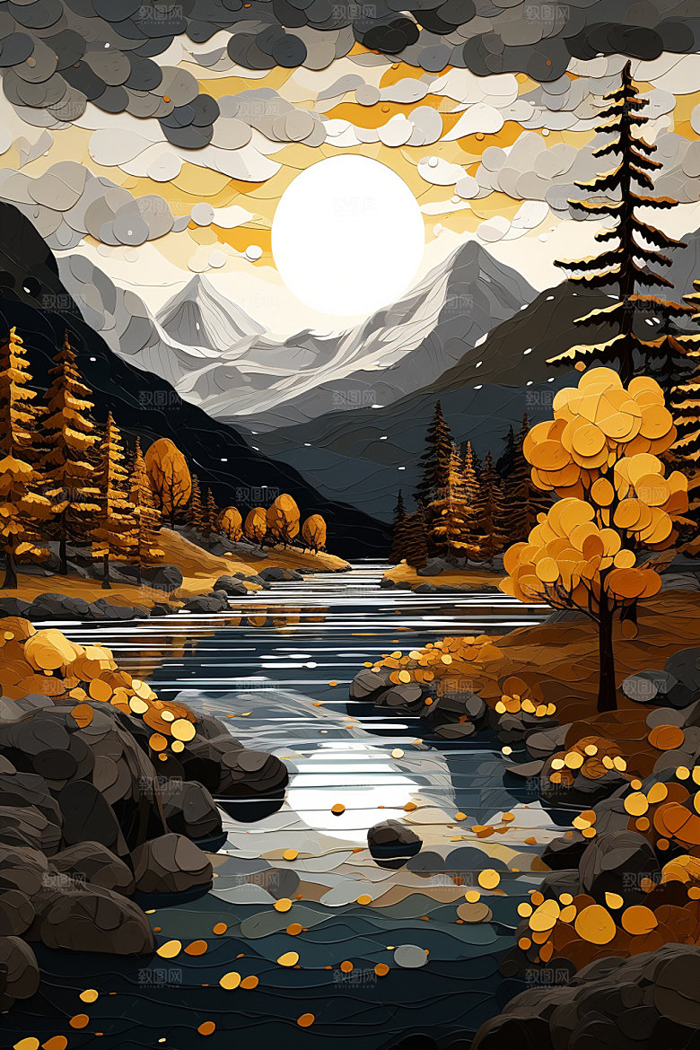 轻奢山水高级感立体金箔画