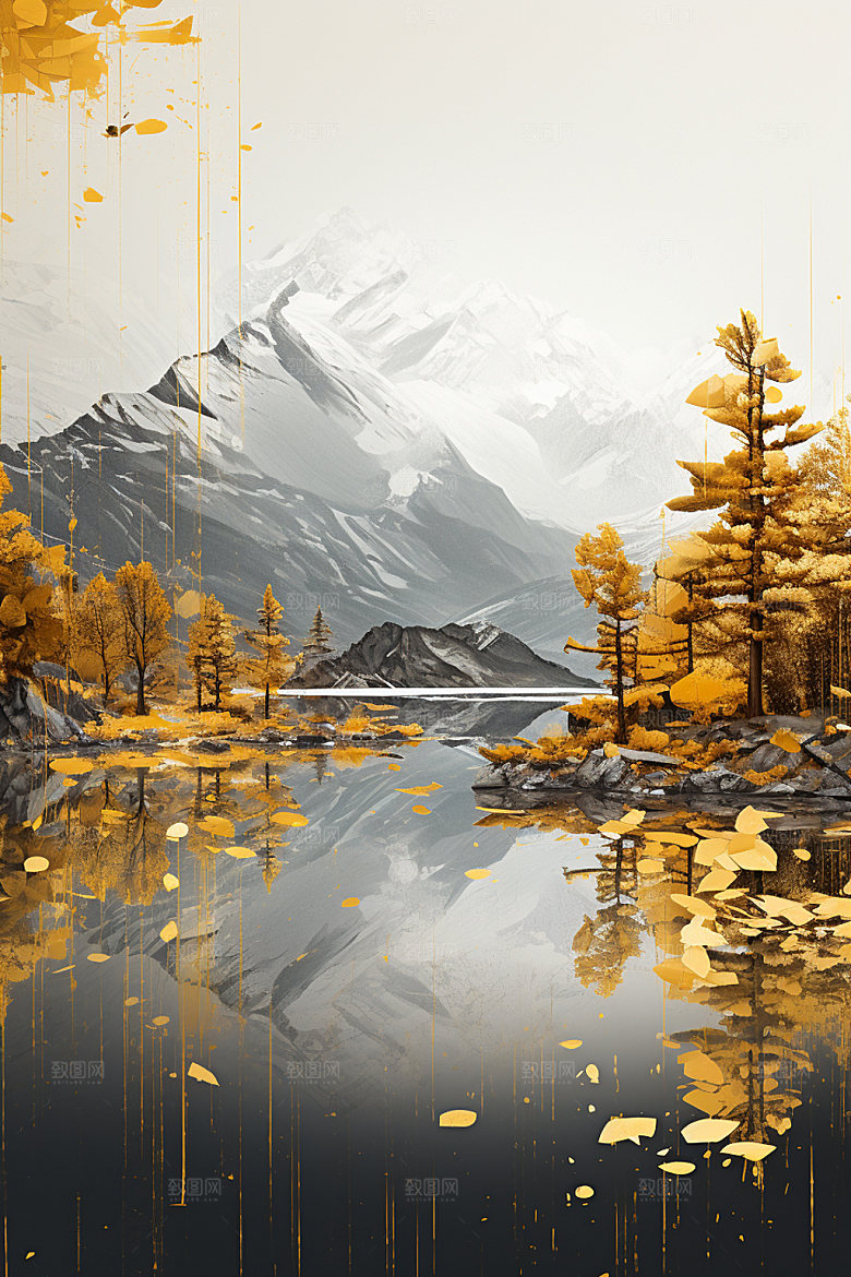 轻奢山水风光立体金箔画