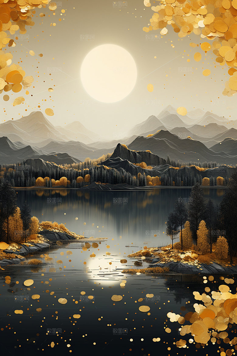 轻奢山水高级感风光金箔画