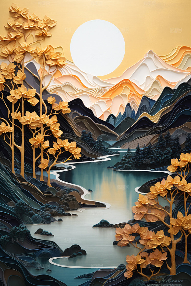 轻奢山水高级感风光金箔画
