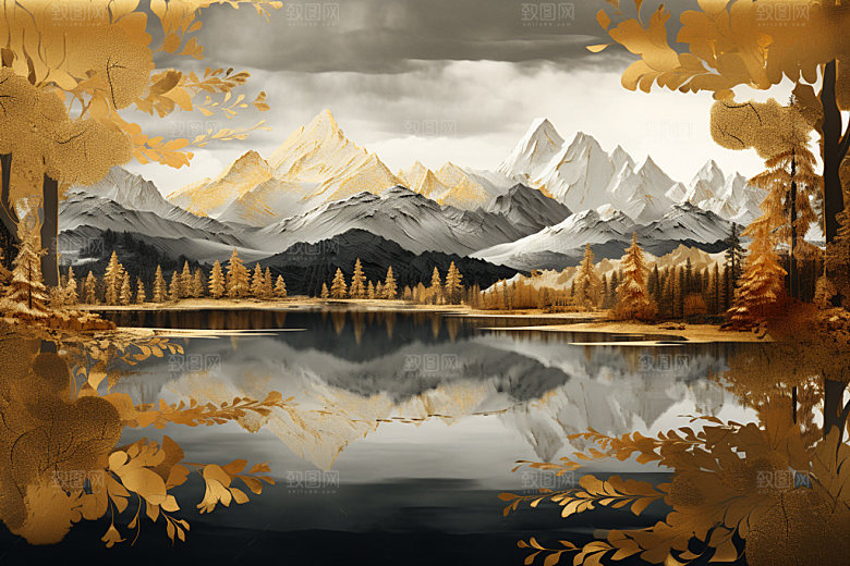 轻奢山水质感风景金箔画