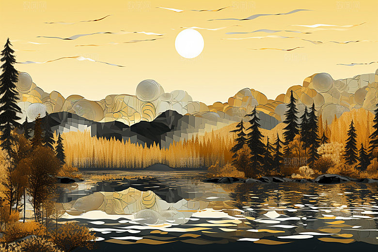 轻奢山水层次高级感金箔画