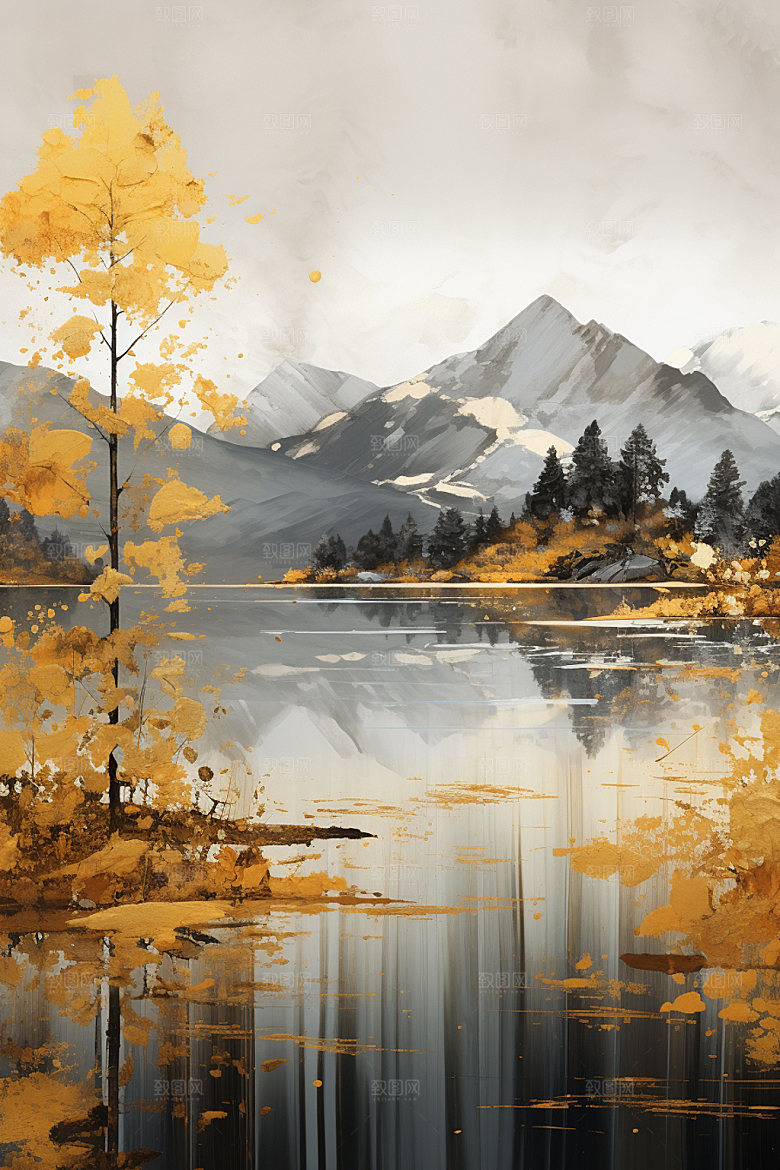 轻奢山水高级感风景金箔画