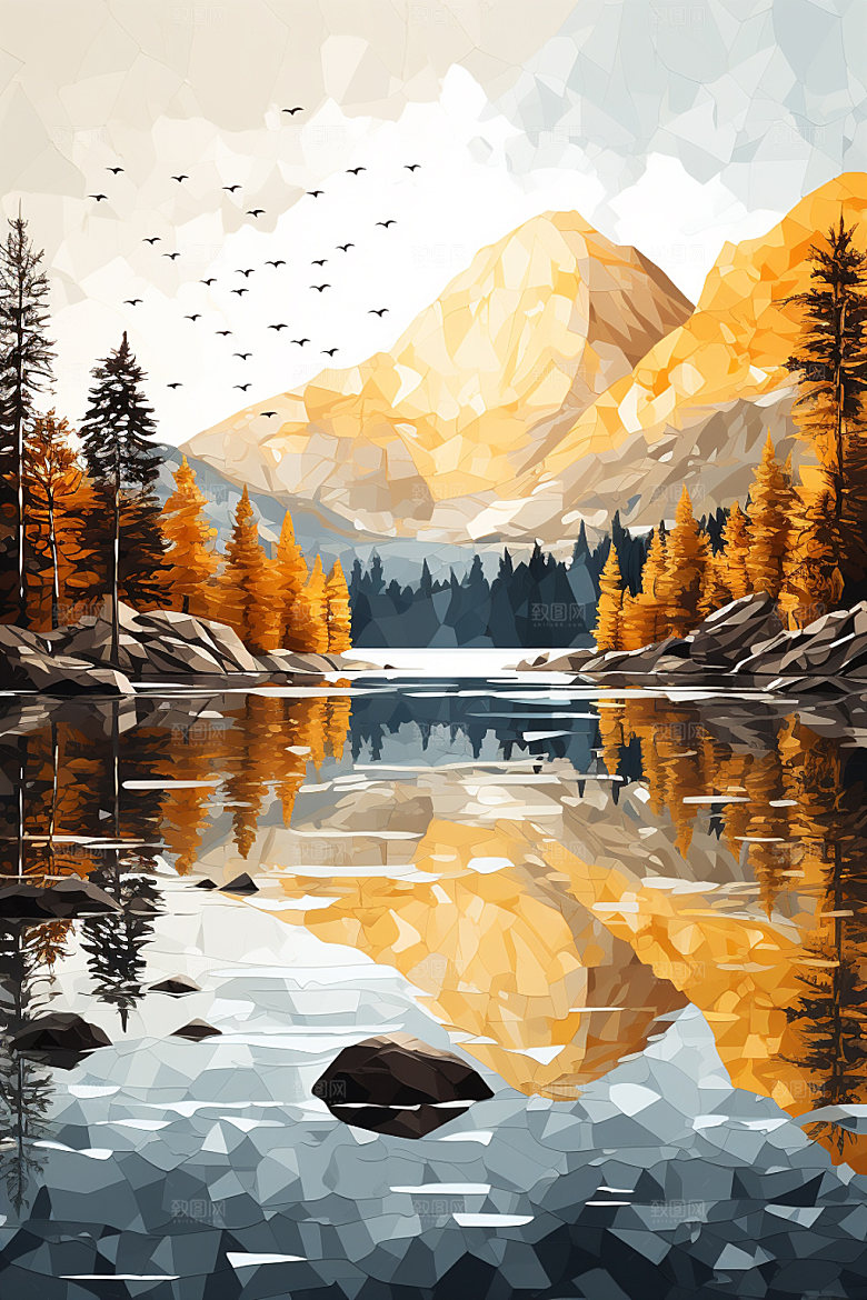 轻奢山水高级感层次金箔画