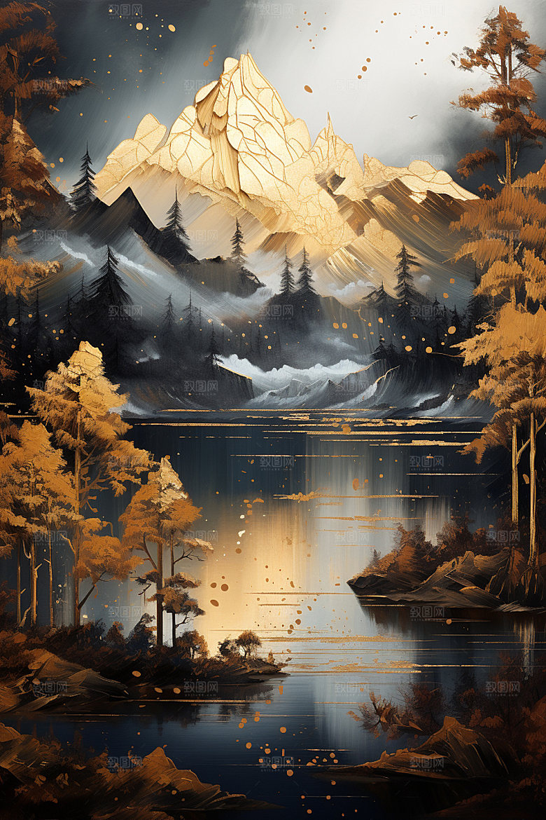 轻奢山水艺术层次金箔画