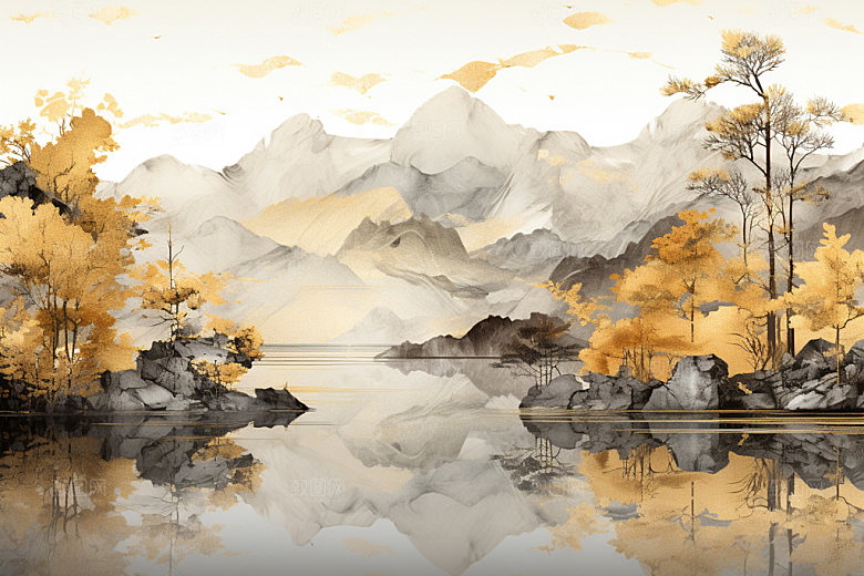轻奢山水风光自然金箔画