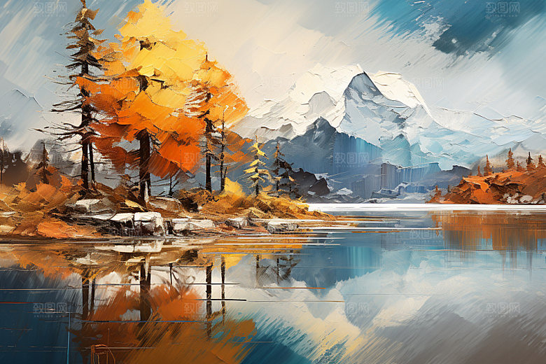 轻奢山水自然立体金箔画