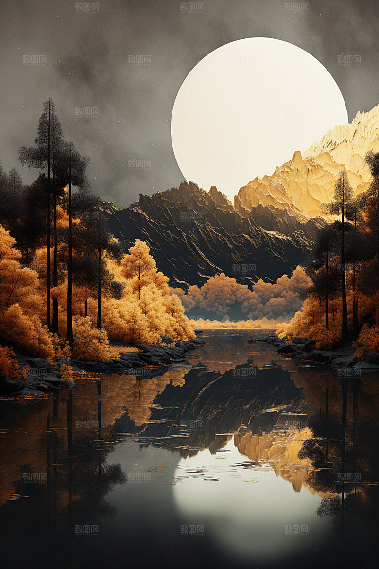 轻奢山水风景风光金箔画