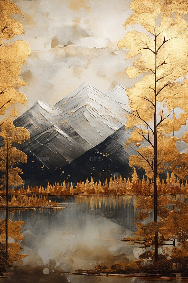 轻奢山水风景艺术金箔画