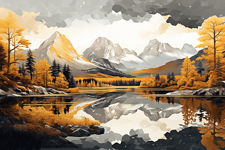 轻奢山水层次质感金箔画