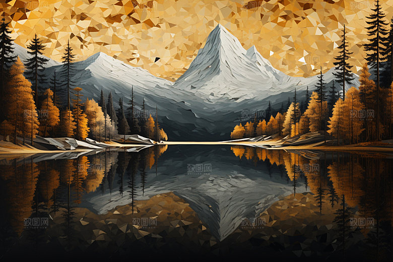 轻奢山水自然艺术金箔画
