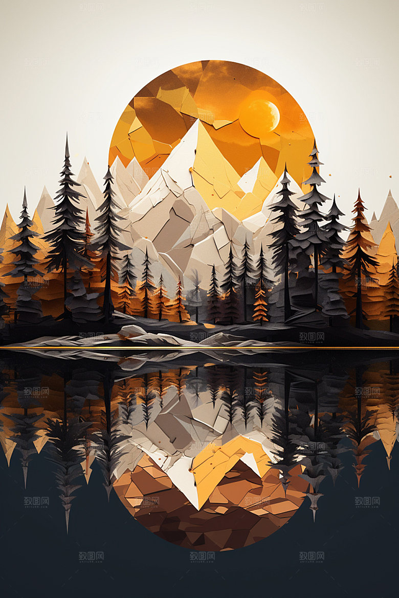 轻奢山水风光质感金箔画