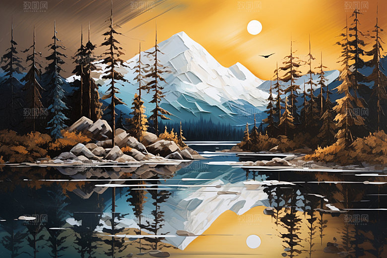 轻奢山水自然层次金箔画