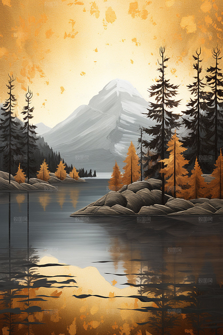 轻奢山水自然风光金箔画