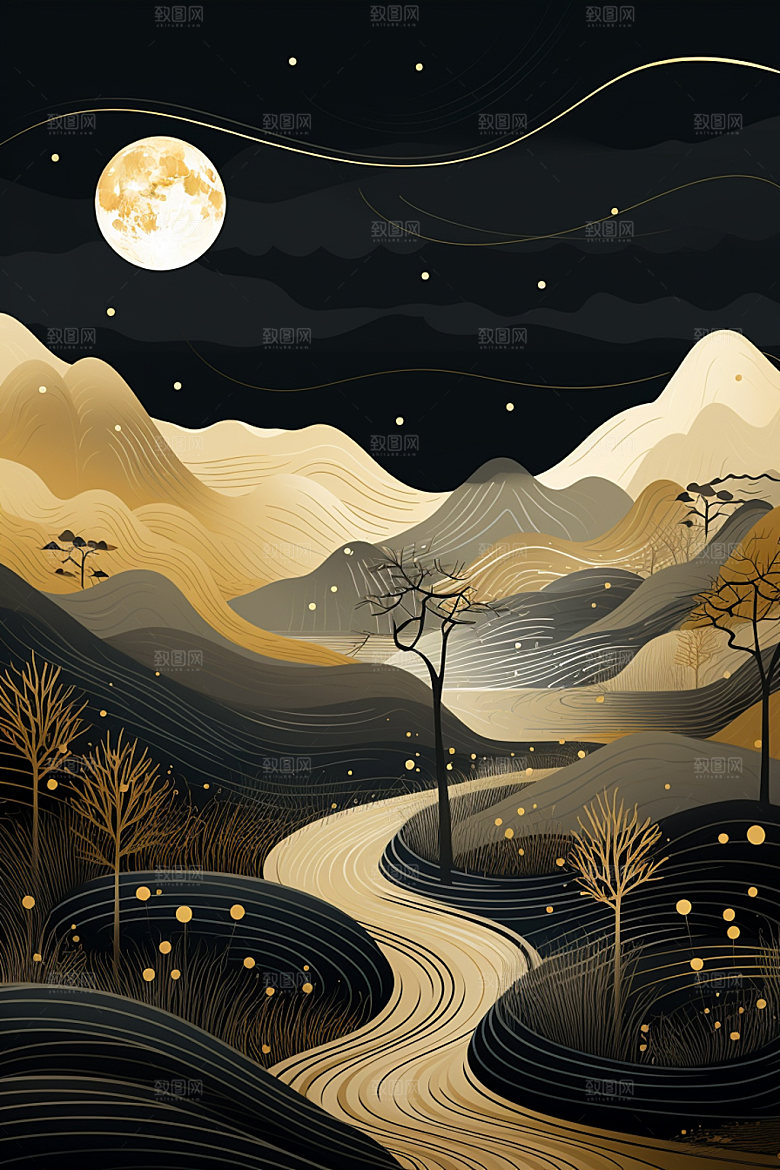 轻奢山水风景艺术金箔画