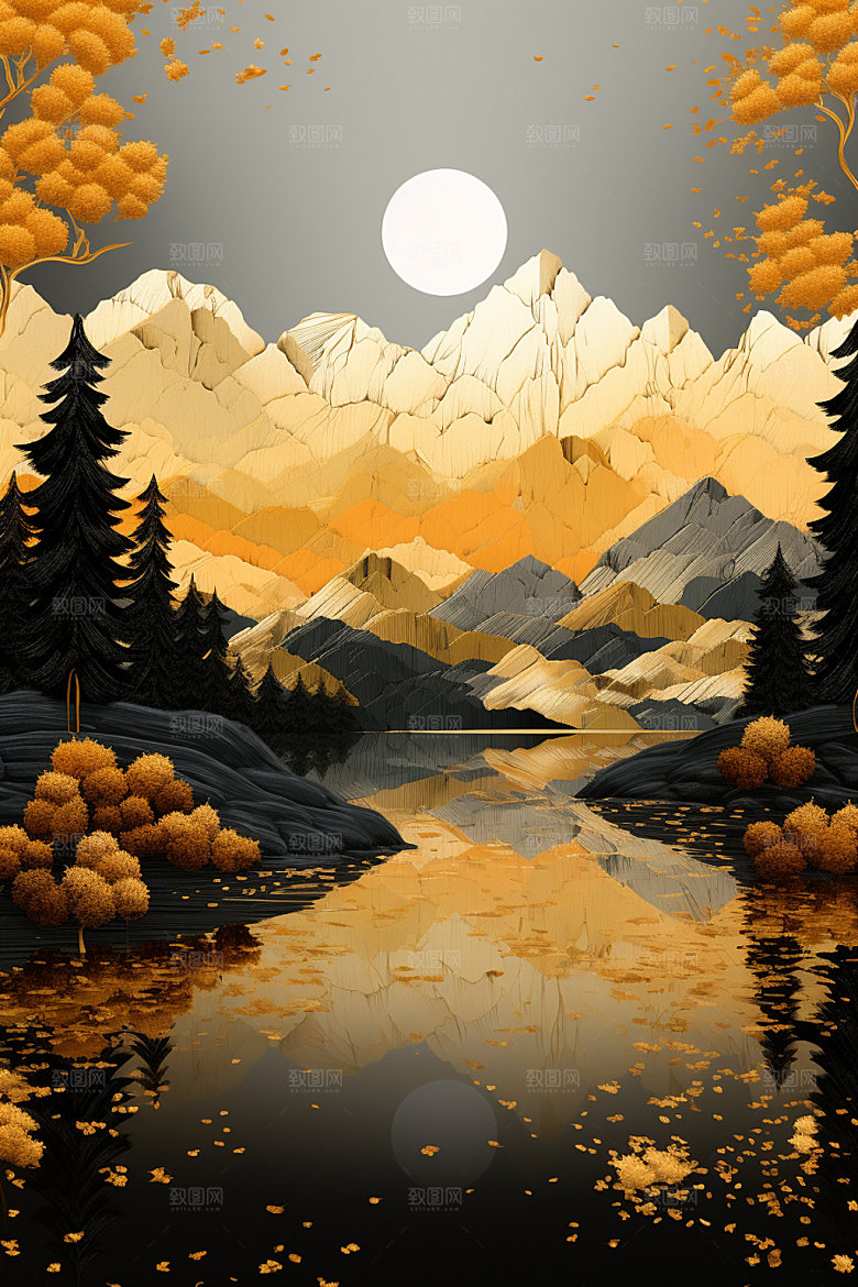轻奢山水风景风光金箔画