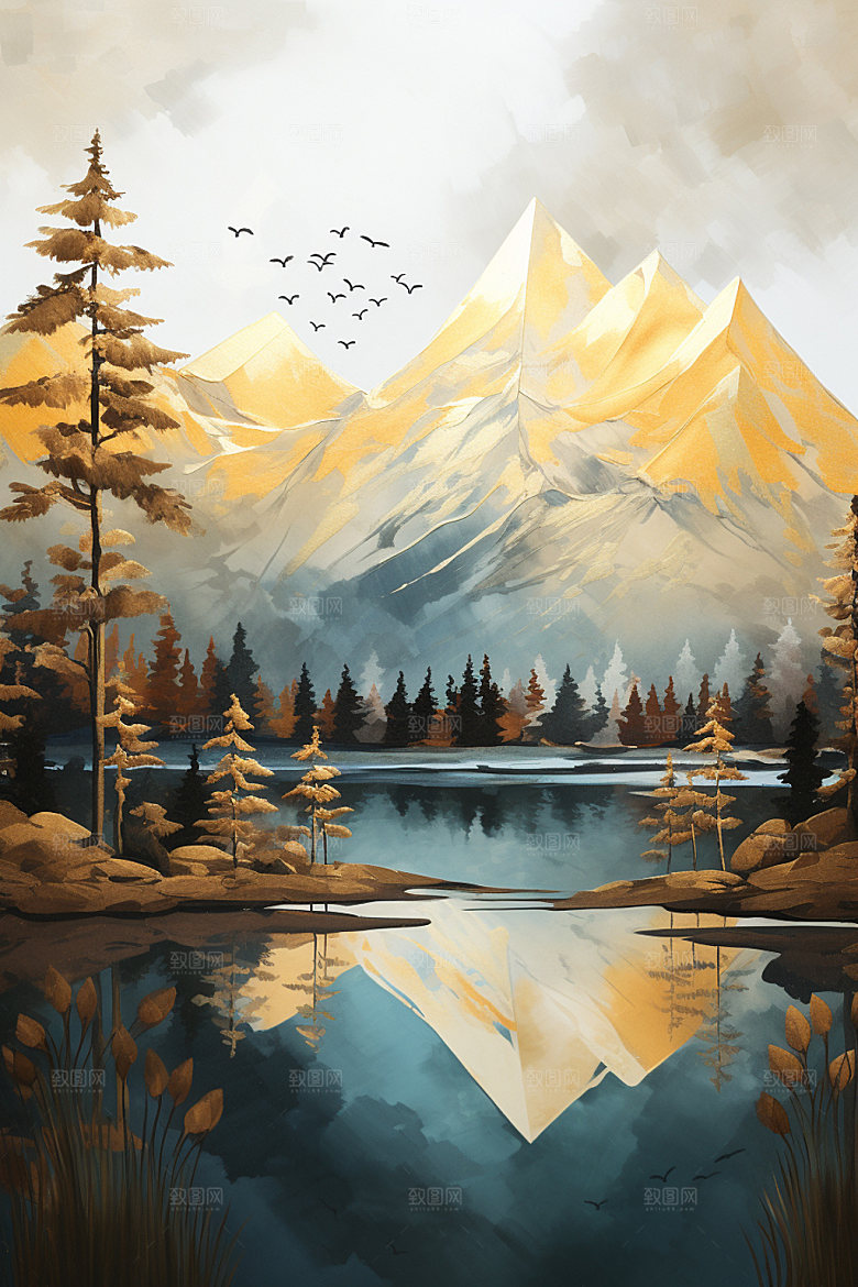 轻奢山水自然艺术金箔画