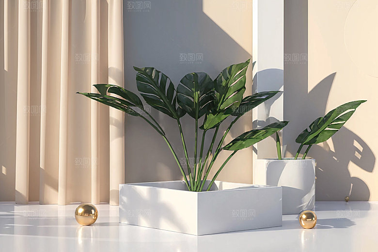 北欧风夏天展台电商背景