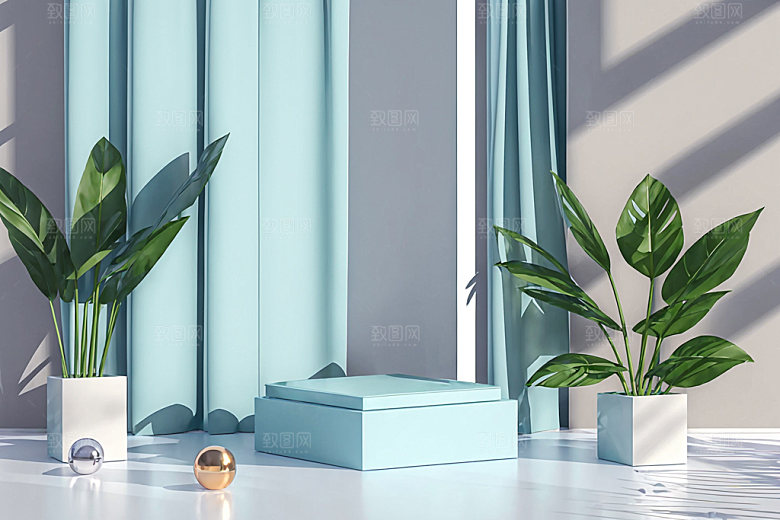 北欧风清新展台电商背景