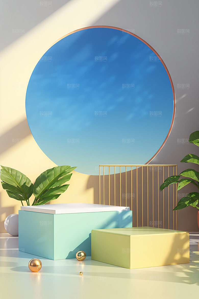北欧风夏天展台电商背景
