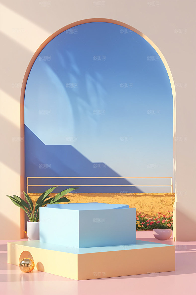 北欧风简约夏天电商背景