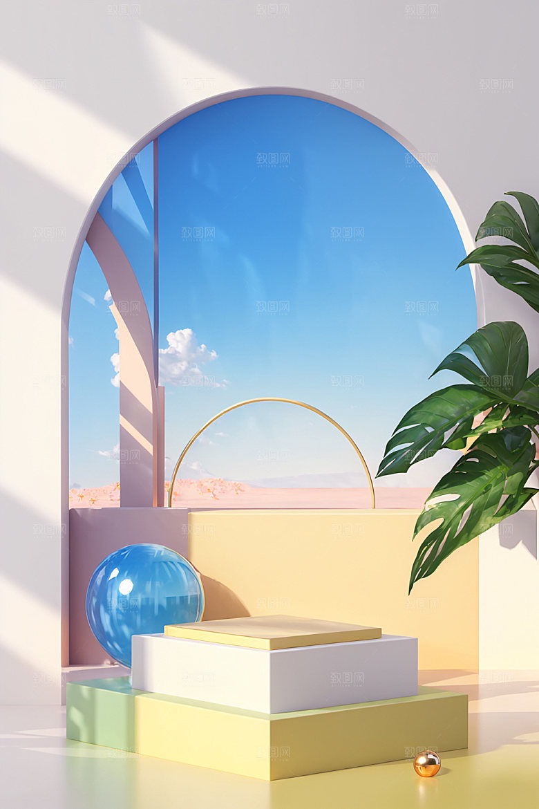 北欧风夏天简约电商背景