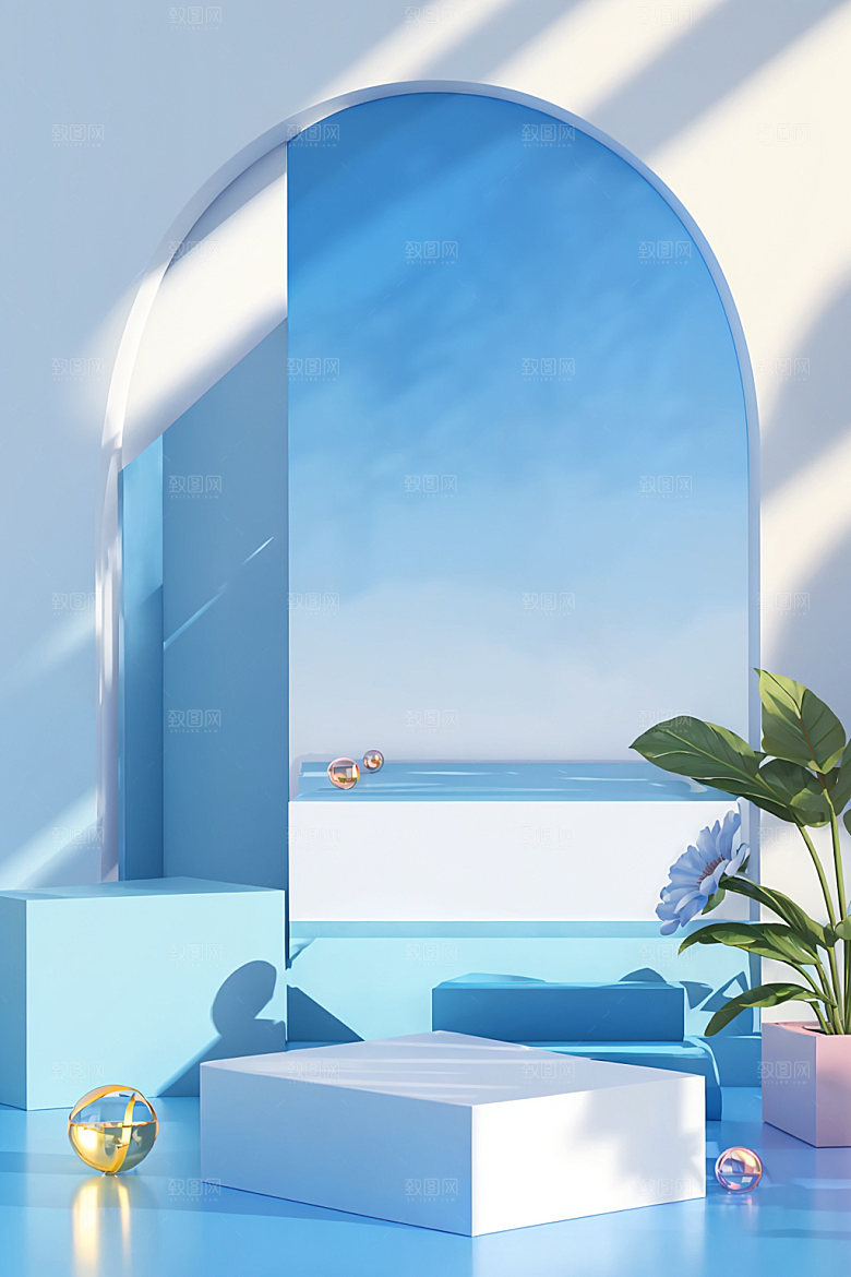 北欧风夏天大气电商背景
