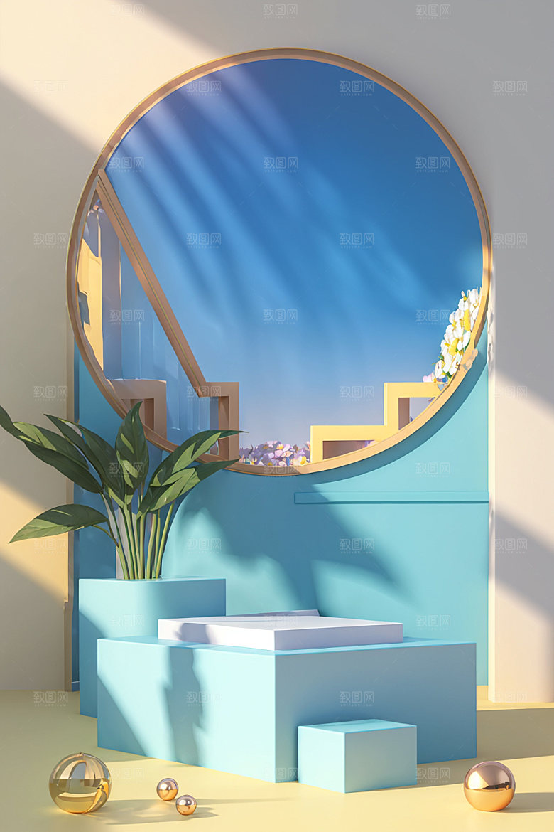 北欧风夏天展台电商背景