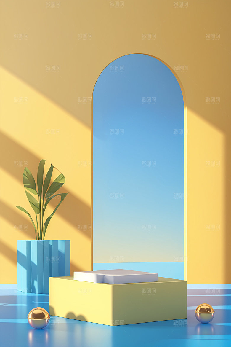 北欧风夏天展台电商背景