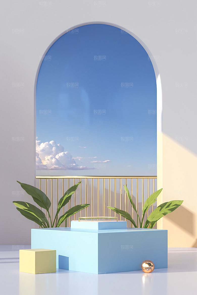 北欧风夏天展台电商背景