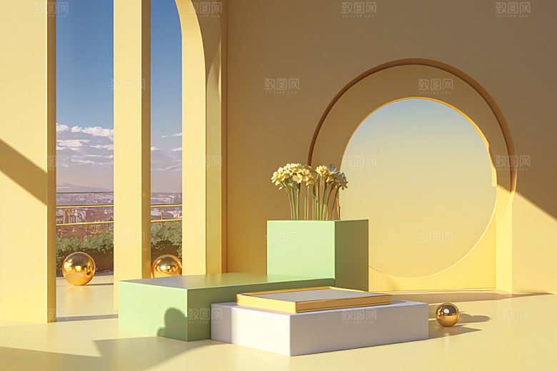 北欧风清新夏天电商背景