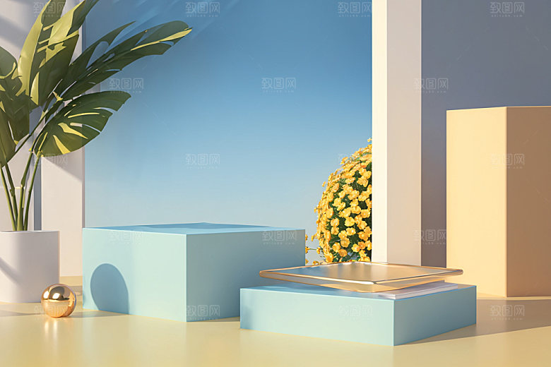 北欧风夏天质感电商背景