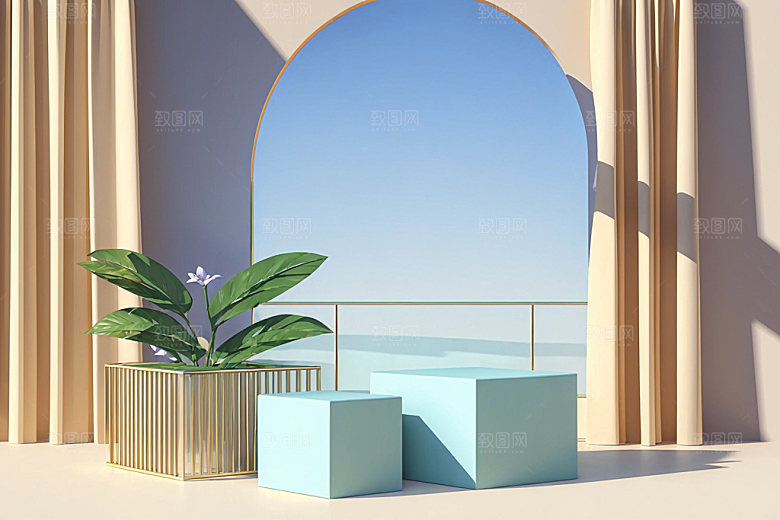 北欧风清爽夏季电商背景
