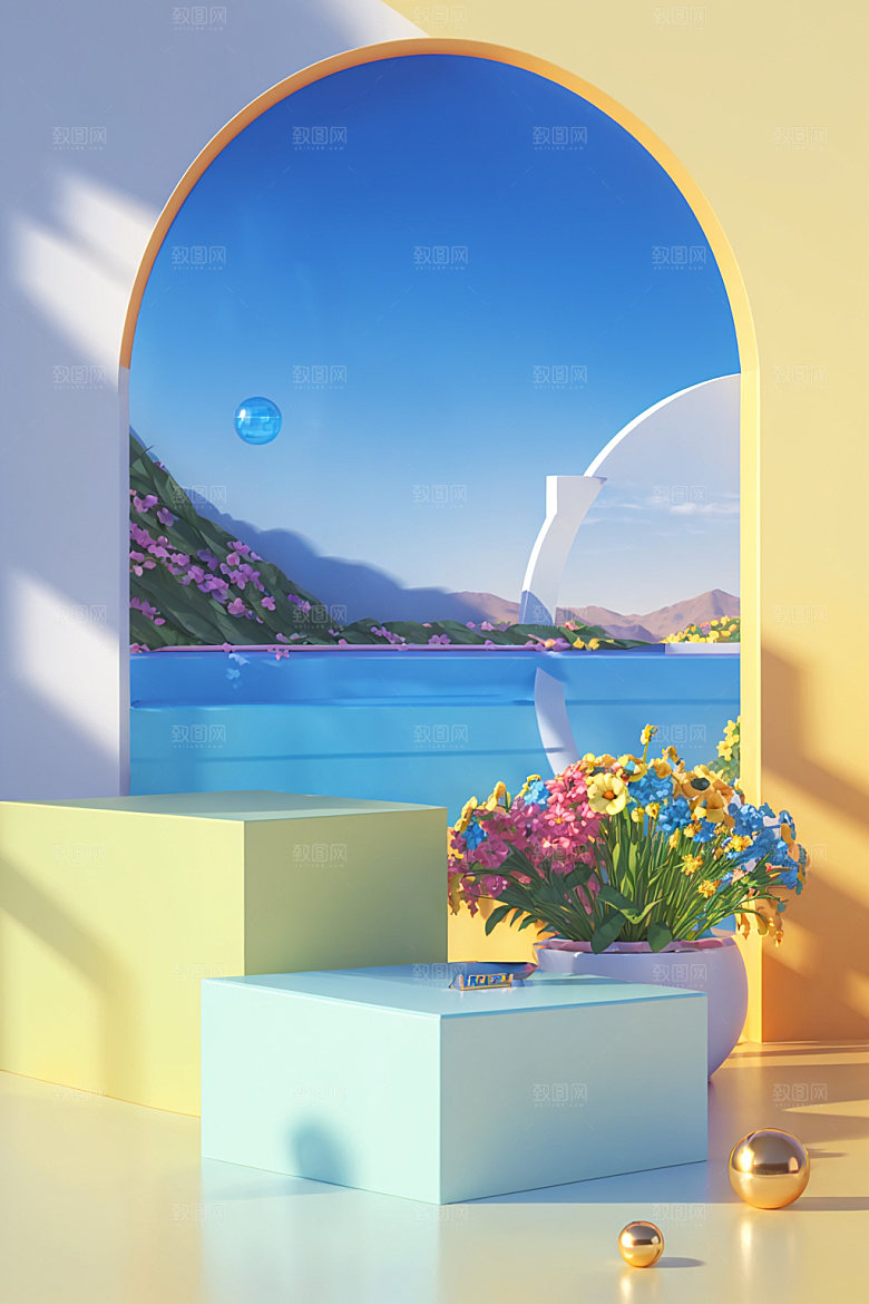 北欧风简约夏天电商背景