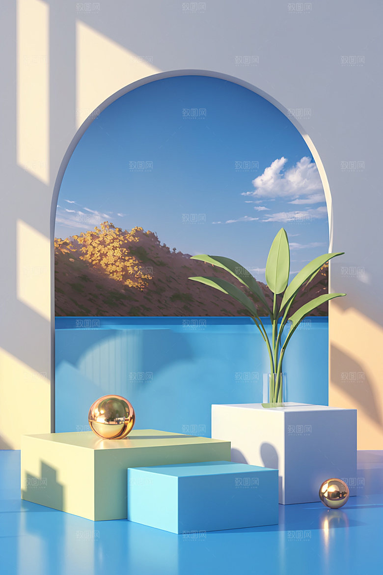 北欧风质感夏天电商背景