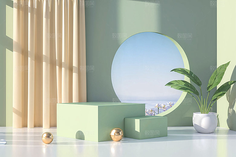 北欧风展台夏天电商背景
