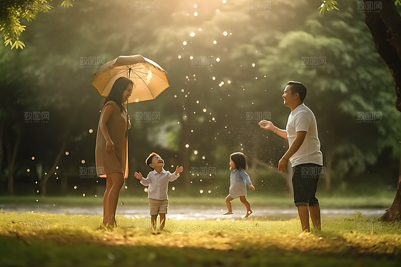 亲子背影家庭温馨摄影图
