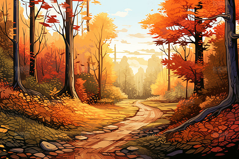 秋分秋叶秋景插画