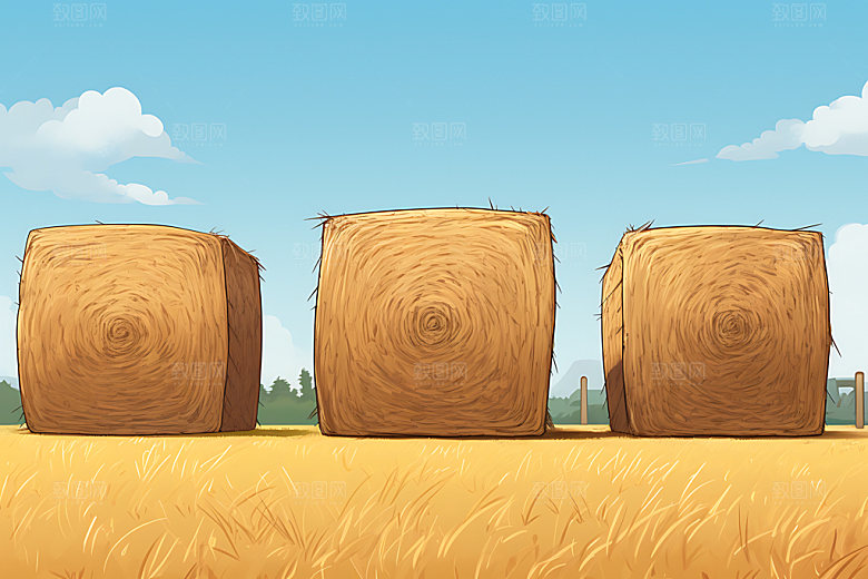 秋季草垛农场秋天插画