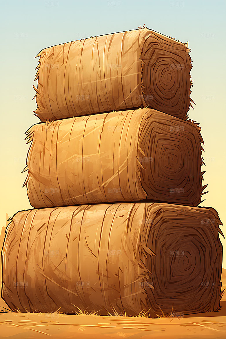 秋季草垛农场金色草垛插画