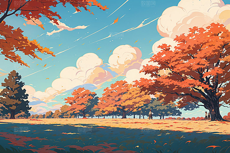 秋季秋景秋色插画
