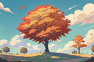 秋季旷野秋景插画
