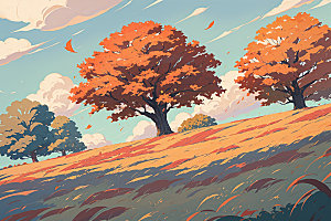 秋季金色旷野插画