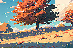 秋季金色树林插画