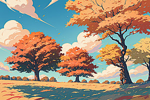 秋季自然手绘插画