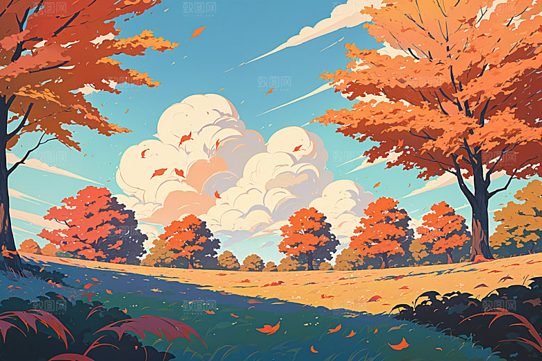 秋季高清秋景插画