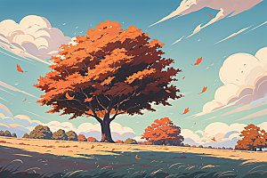 秋季旷野金色插画