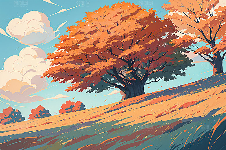 秋季高清秋景插画